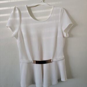 Elegant White Women's Top with Belt